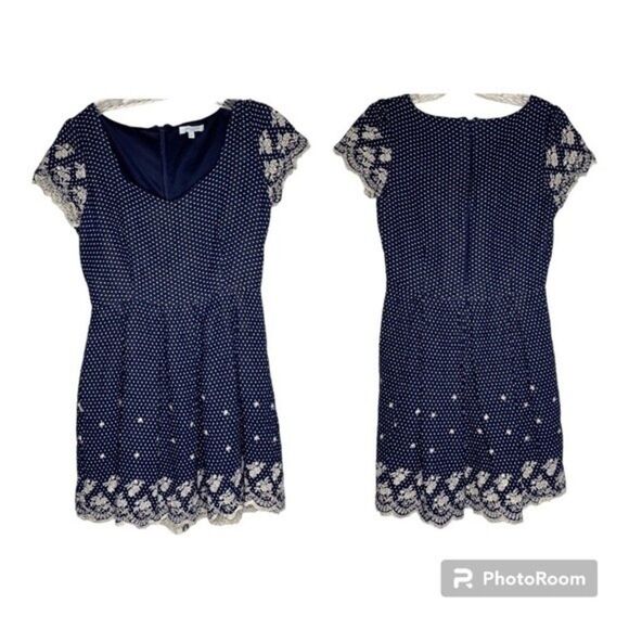 Francesca's Jun & Ivy Blue White Embroidered Floral Eyelet Fit & Flare Dress M - Picture 1 of 10